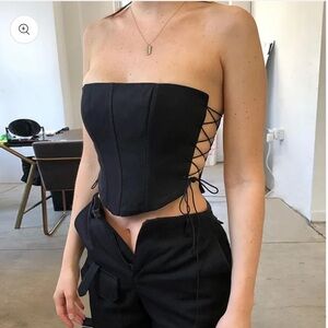 House of Adonis Black Lace-Up Corset Top